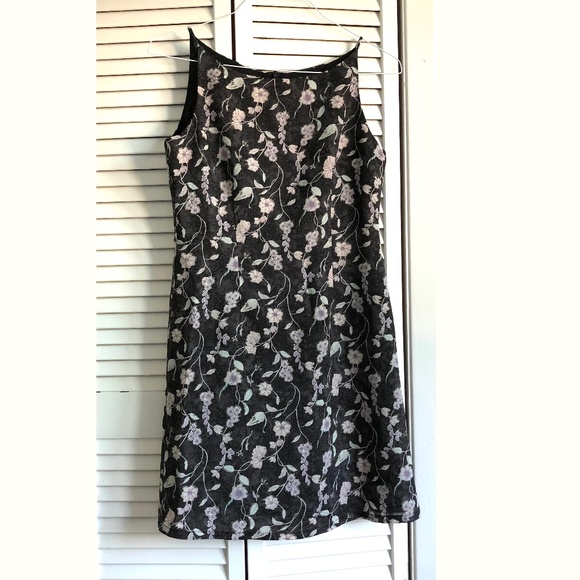Vintage A-Line Fully Lined Zip Closure Strap Boat Neck Floral Dart Work Dress S - Picture 1 of 4